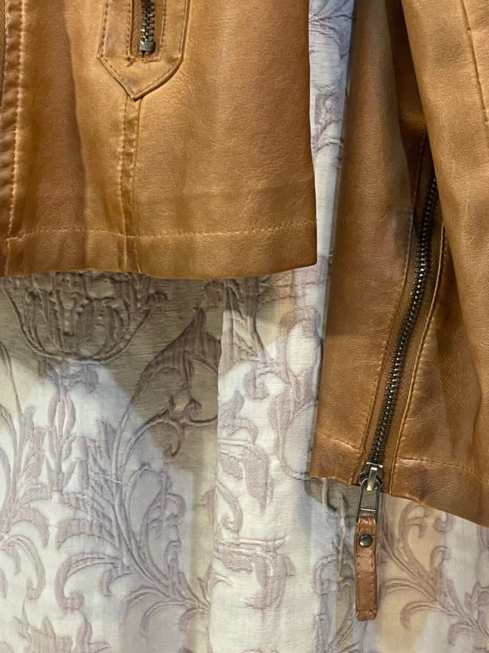 NWT Max Studio Large Women's Cognac Everyday Casual Faux Leather Moto Jacket - Picture 14 of 16